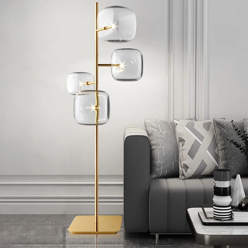 Gold Decorative Floor Lamp in LED Light with Clear Glass Lamp Shade for Living Room, Indoor, Bed Room Lighting