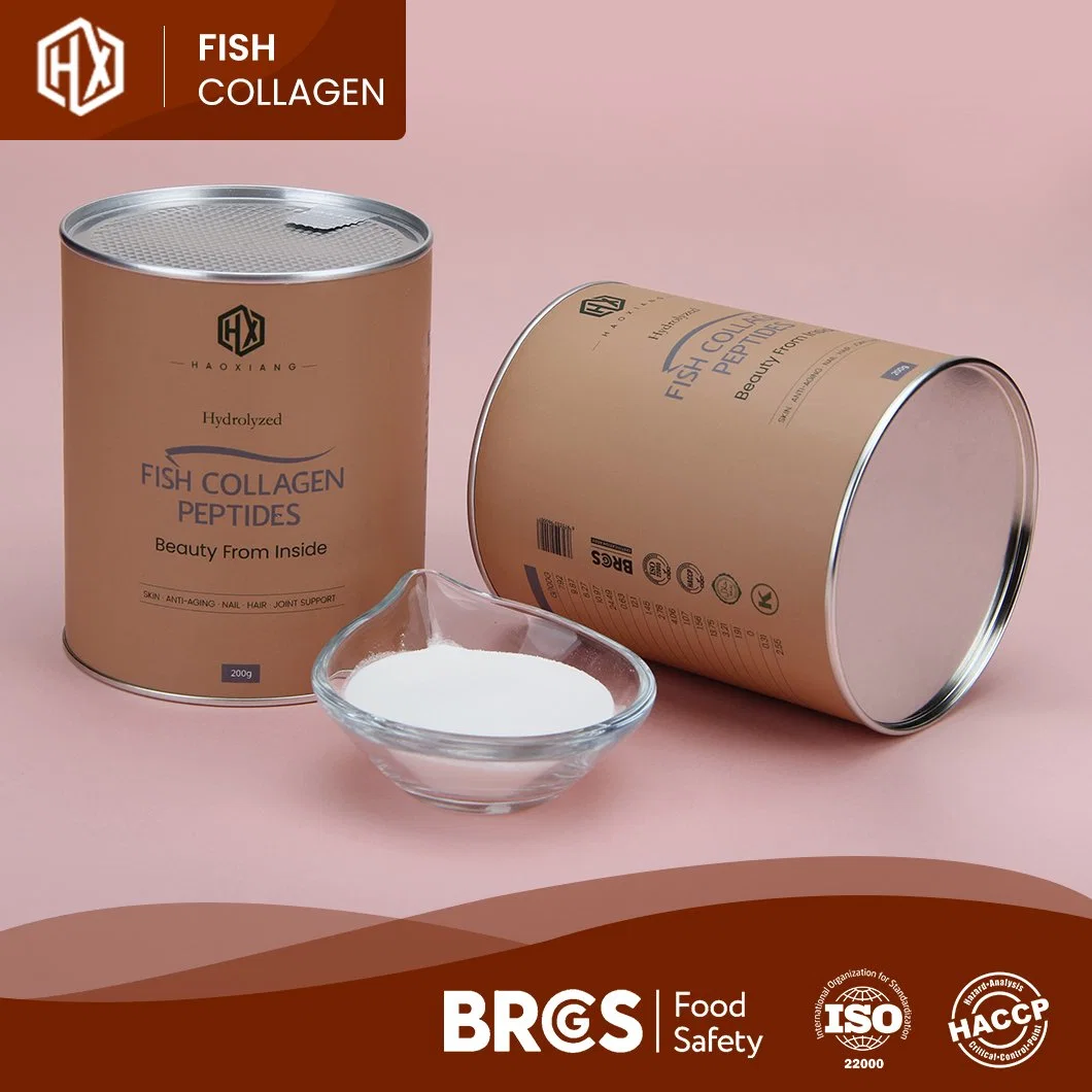 L'échelle naturelle de haute qualité Haoxiang Tilapia &amp; Collagène marin sans poudre Tilapia Marine l'échelle de l'échantillon de la beauté de la peau de la Chine Gélules de poudre de peptides de collagène