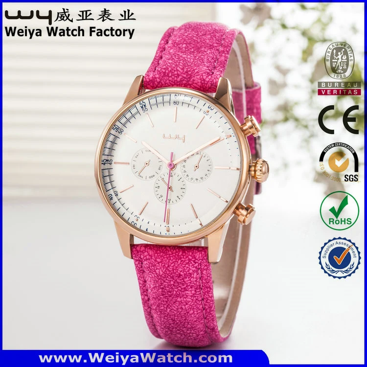 Classic Leather Strap Quartz Fashion Ladies Wrist Watch (Wy-082E)