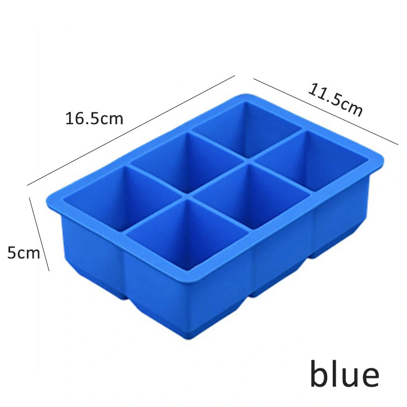 Food-Grade 6 Cavities Square Silicone Ice Cube Tray for Kitchenware