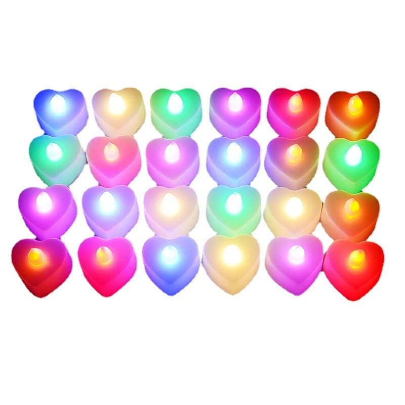 Multicolor Heart Shape Flickering Flameless LED Tea Lights Candles for Wedding Valentine's Day