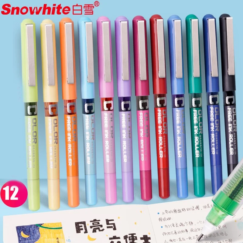 School Supplies Rolling Ball Pens Quick Dry Ink 0.5 mm Extra Fine Point Pens 12 PCS Liquid Ink Snowhite Pen, Black
