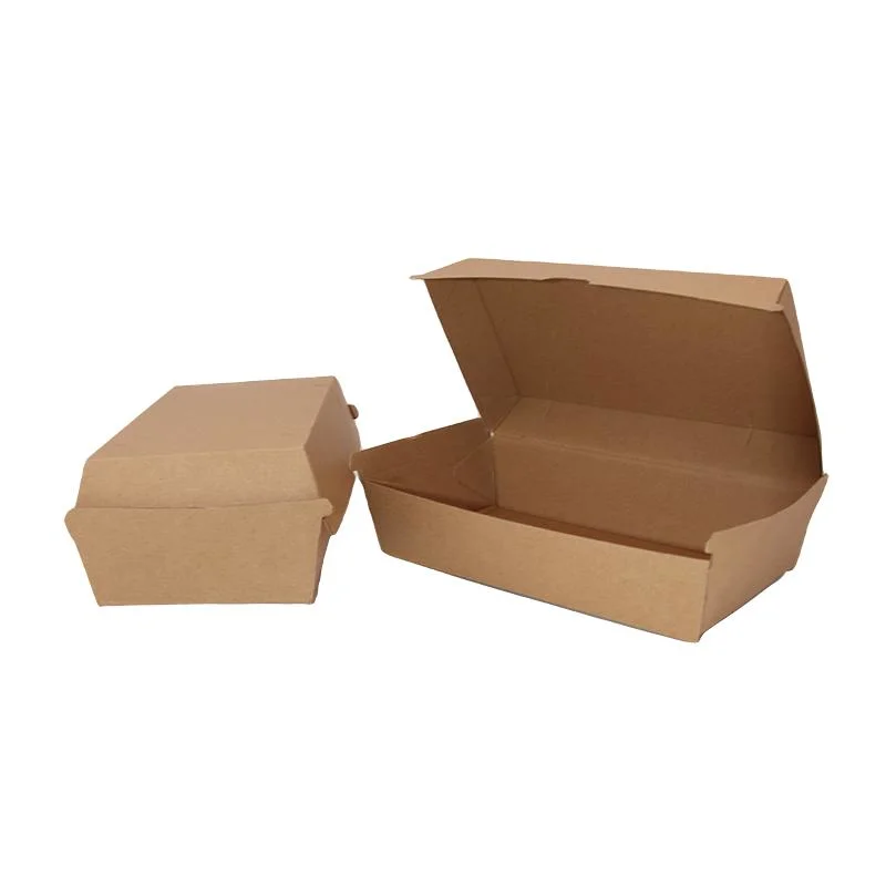 Wholesale/Supplier Disposable Compostable Eco-Friendly Kraft Paper Packaging Burger Bread Mini Tray Lunch Box