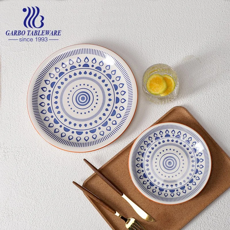 Elegant Hand Painting Ceramic Dinner Plates Bohemia Style Stoneware Plates Creative Pattern Serving Plate Stoneware Tableware Round Ceramic Flat Plate