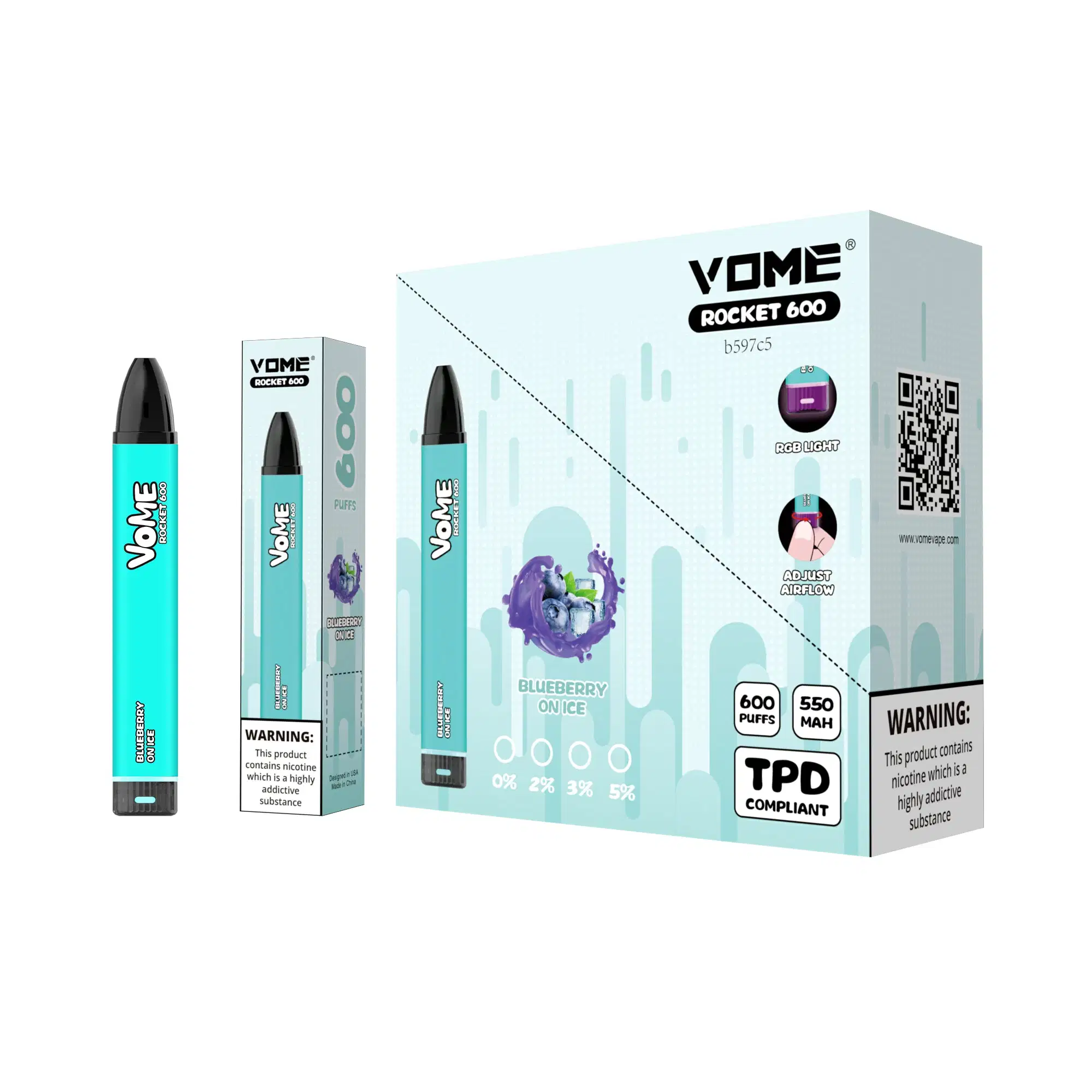 Vome Rocket 600 أطواق التحكم في تدفق الهواء جهاز Vape Pod الذي لا يمكن التخلص منه Tpd