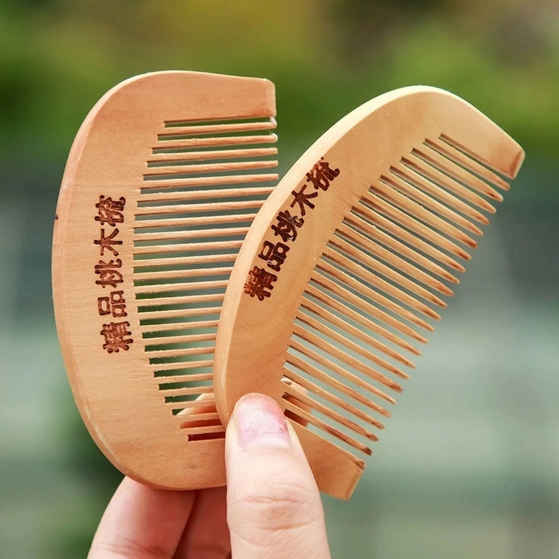 Custom Logo Natural Peach Wood Comb Close Teeth Anti-Static Head Massage Beard Hair Care Wooden Tools Beauty Accessories