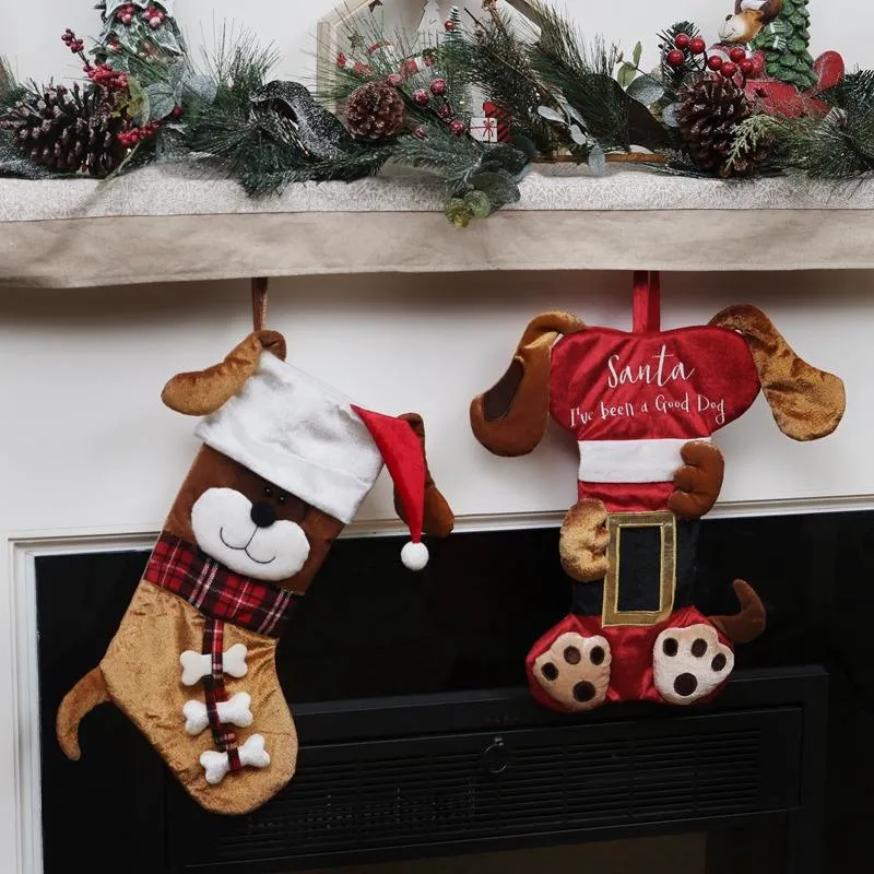 Pet Christmas Stockings Decorations Hanging Ornaments with 3D Doggie Face