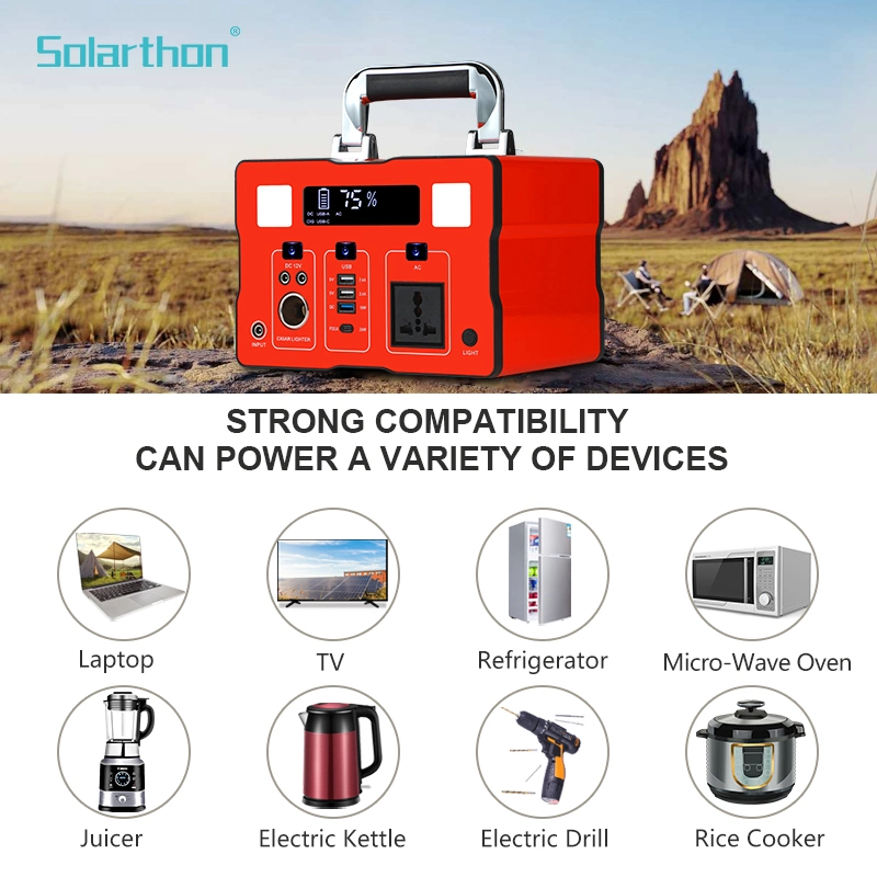 Solarthon Solar Power System with AC Output Power Generator Mobile Charger USB 500W/1000W Rechargeable Solar Portable Power Station for Home/ Outdoor/ Camping/E