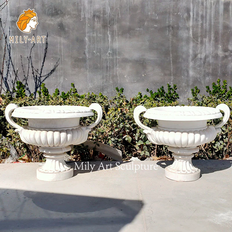 Large Hotel Decoration White Marble Planter Stone Flowerpots for Garden