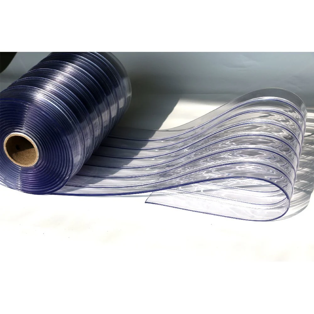 2mm Polar Grade Freezer Warehouse Clear Ribbed Transparent Blue PVC Strip Door Curtain for Cold Storage