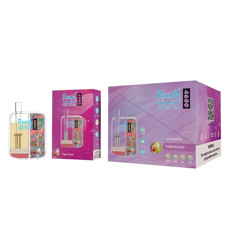 Cristal Randm 4600bouffée d'origine de 0 % 2 % 3 % 5 % Nic Vape jetables Pod Cigaretter Ecig Cigare Mesh 12ml Huile de la bobine d'arômes de fruits de la tornade Randm Max PRO