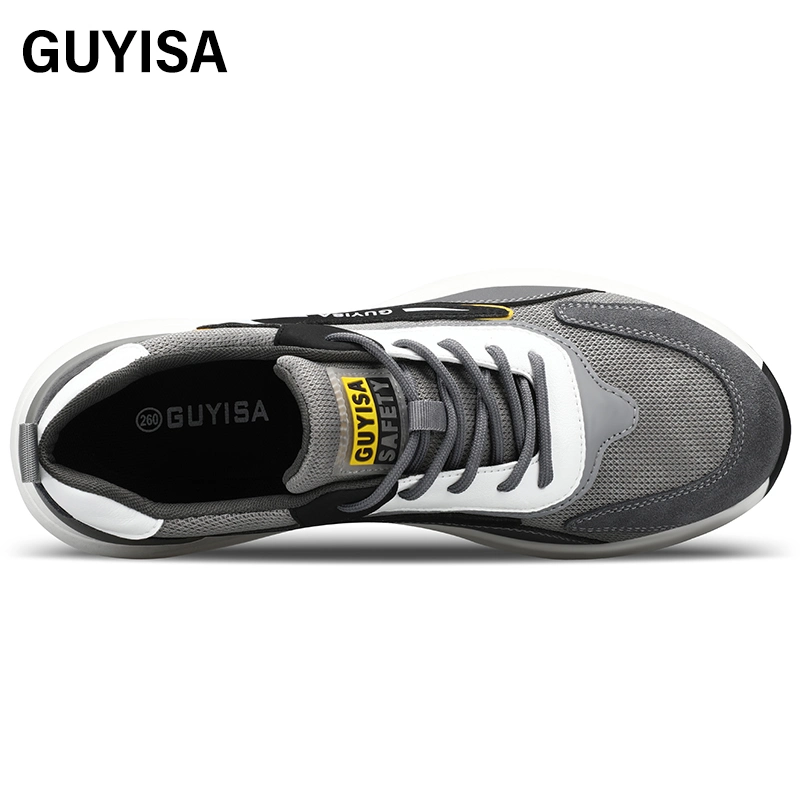 Guyisa Brand New Mesh Cloth Breathable Soft Men's and Women's Same Work Shoes Suede Men's Steel Toe Safety Shoes