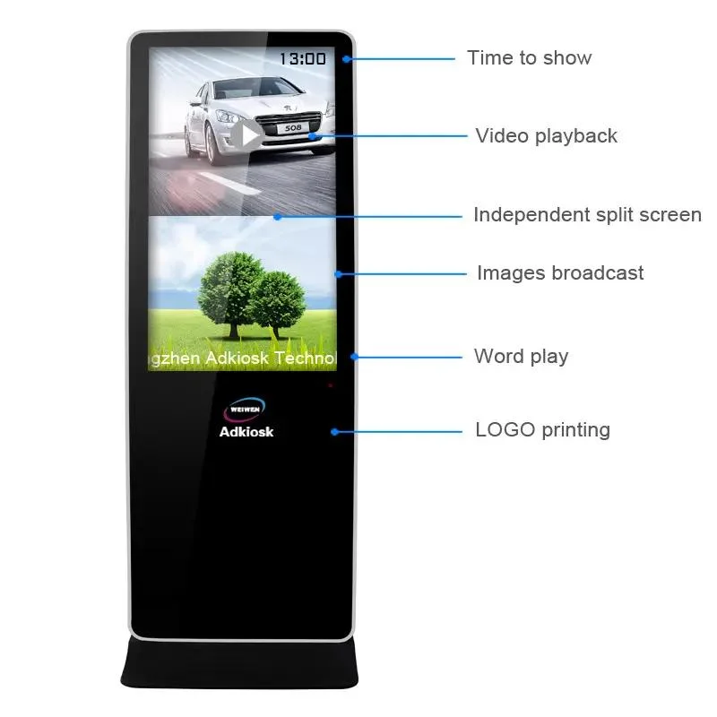 شاشة عرض الإعلانات LCD أكشاك تفاعلية تعمل باللمس المتعدد مقاس 43 بوصة 4G مشغل الإعلانات الدائم في أرضية Android WiFi