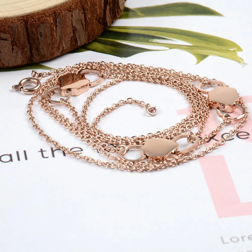 316L Stylish Silver Gold Rose Gold Stainless Steel with Walnut Wood Lady Sweater Chain