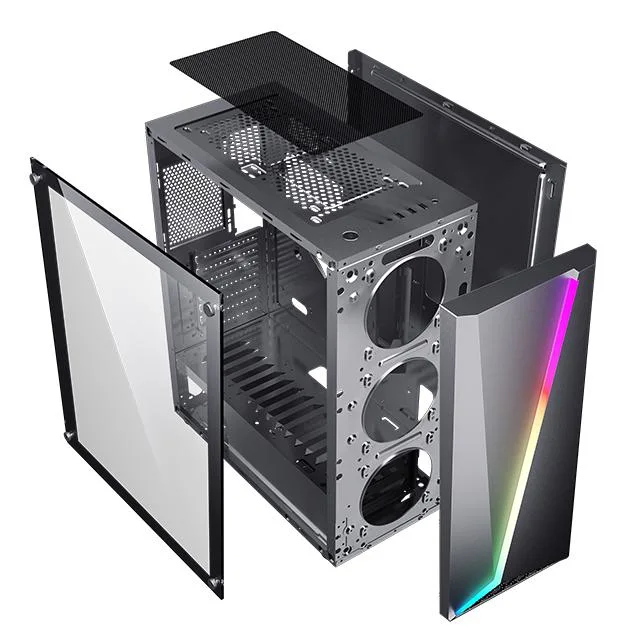 Heißer Verkauf ATX Gaming Computer PC-Gehäuse mit RGB-Licht Streifen D07