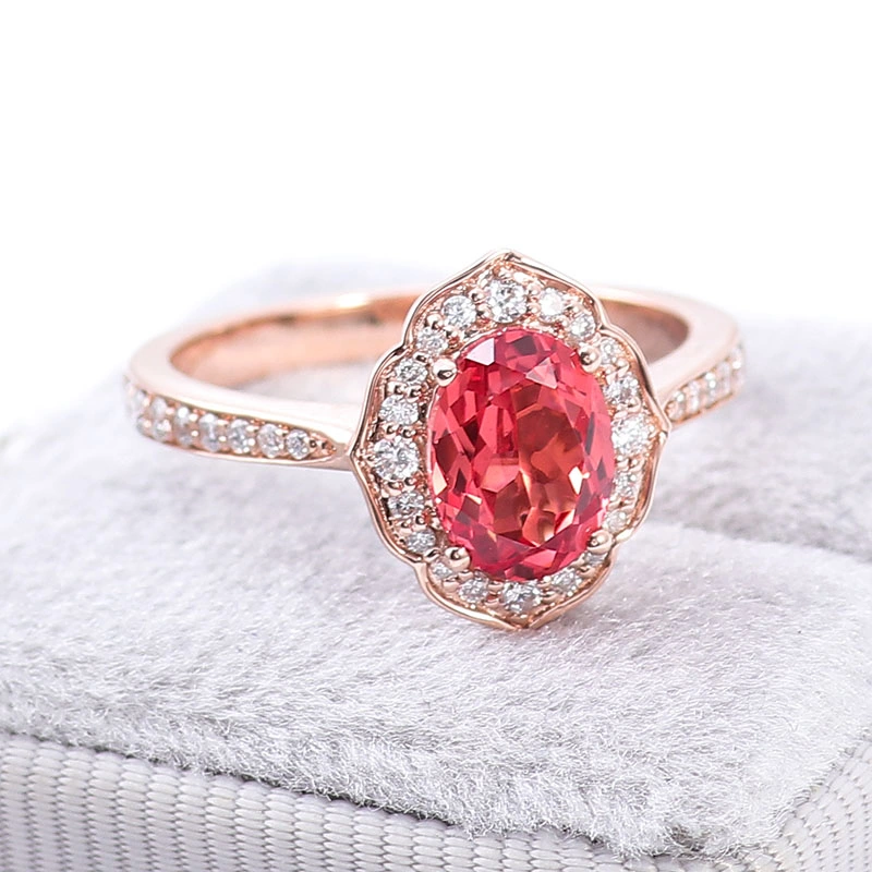 Anel de cores Gemstone cultivadas em laboratório com 14K Rose Gold para o casamento das mulheres