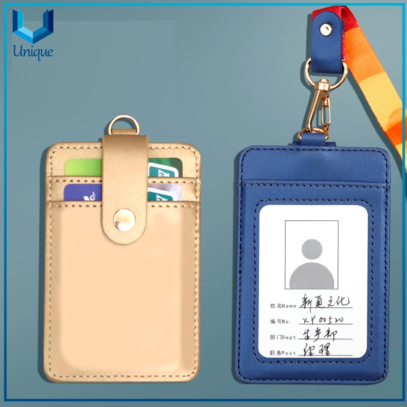 Wholesale/Supplier Custom Fashionable PU Leather Name ID Card Badge Holder with Ribbon W/ Card Slot Function