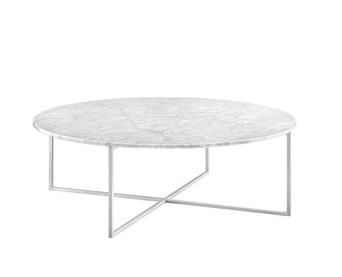 Living Room Furniture Round Marble Top Metal X-Base Coffee Table