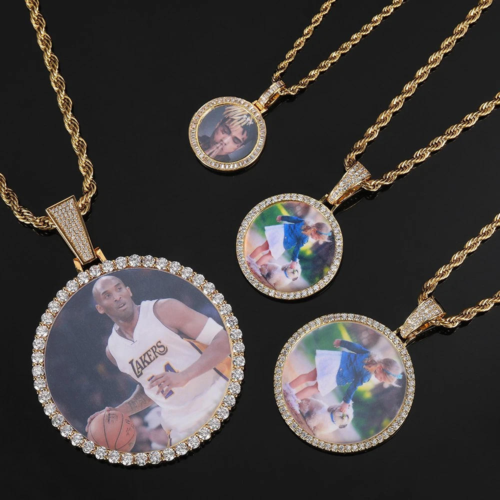 Custom Made Cubic Zirconia Necklace Gold Plated Photo Charm Necklace for Family