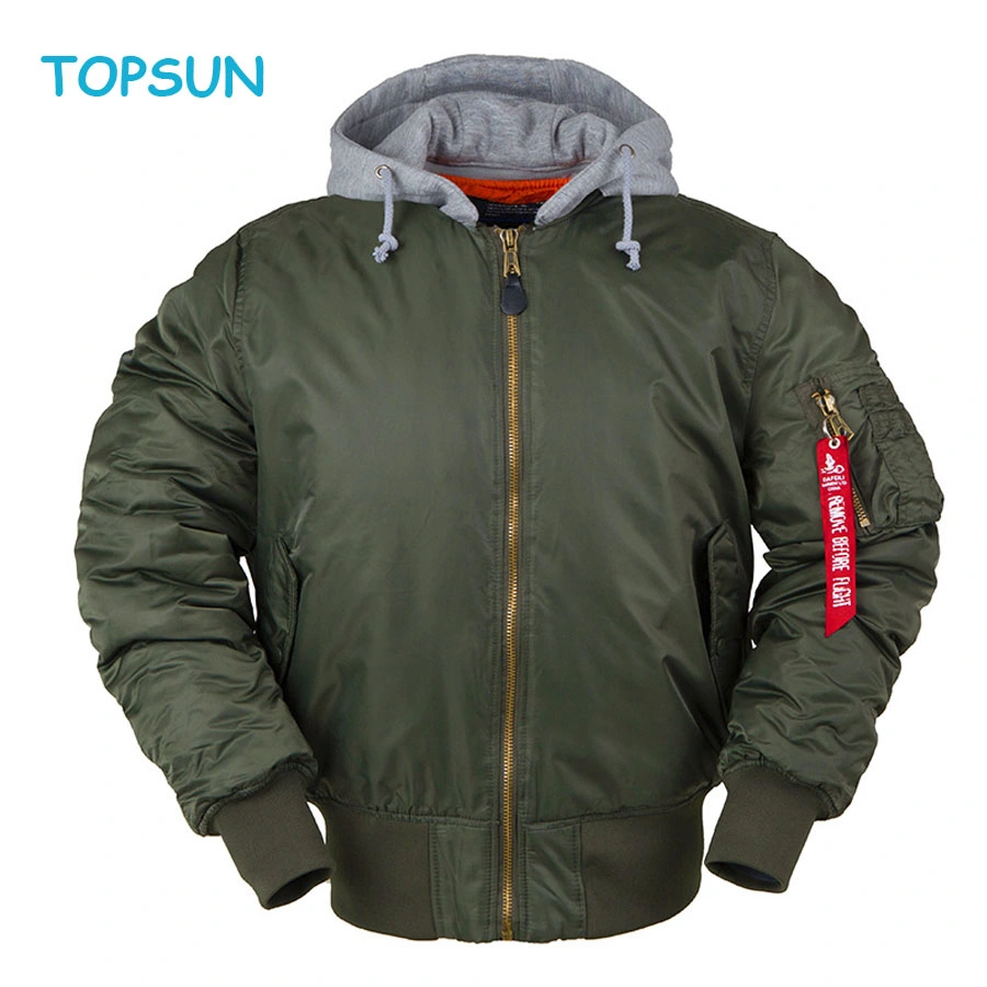 Men&prime; S Waterproof/ Windproof Green Varsity Hooded Flight Fashion Bomber Jackets