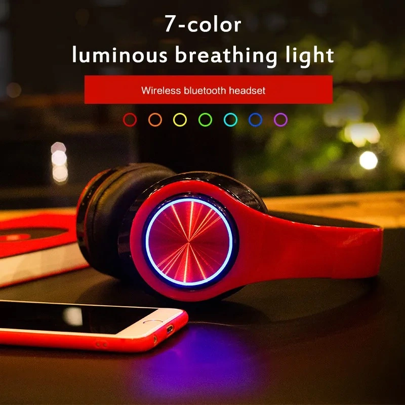 T39 Blue Tooth 5.0 Headphone Head-Mounted Wireless Colorful Light TF Card with Mic Folding Subwoofer Bluetooth Headset Earphones