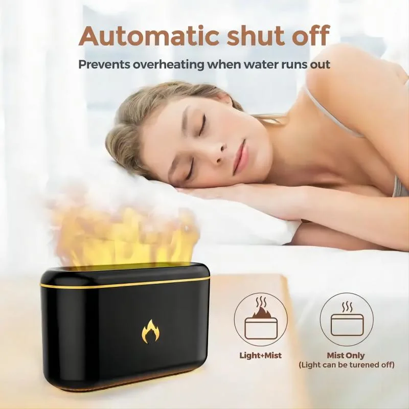 Ultrasonic Household Aroma Flame Humidifier LED Blue Light 300ml Essential Oil Flame Diffuser