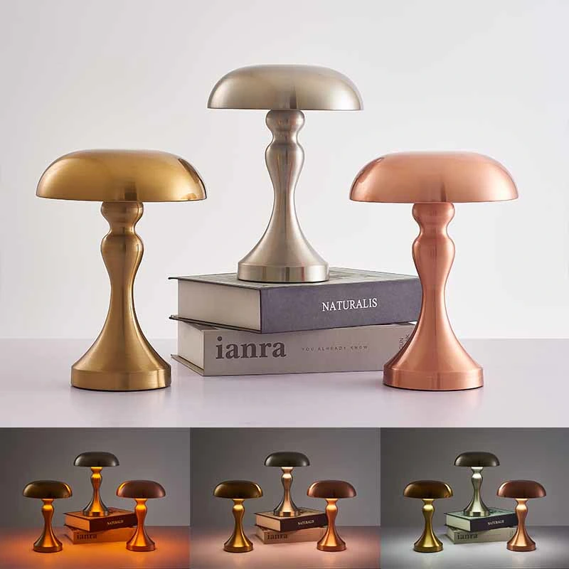 Modern Metal Mushroom Rechargeable Table Lamp Night Light for Bar Home Dining Room Christmas Decoration
