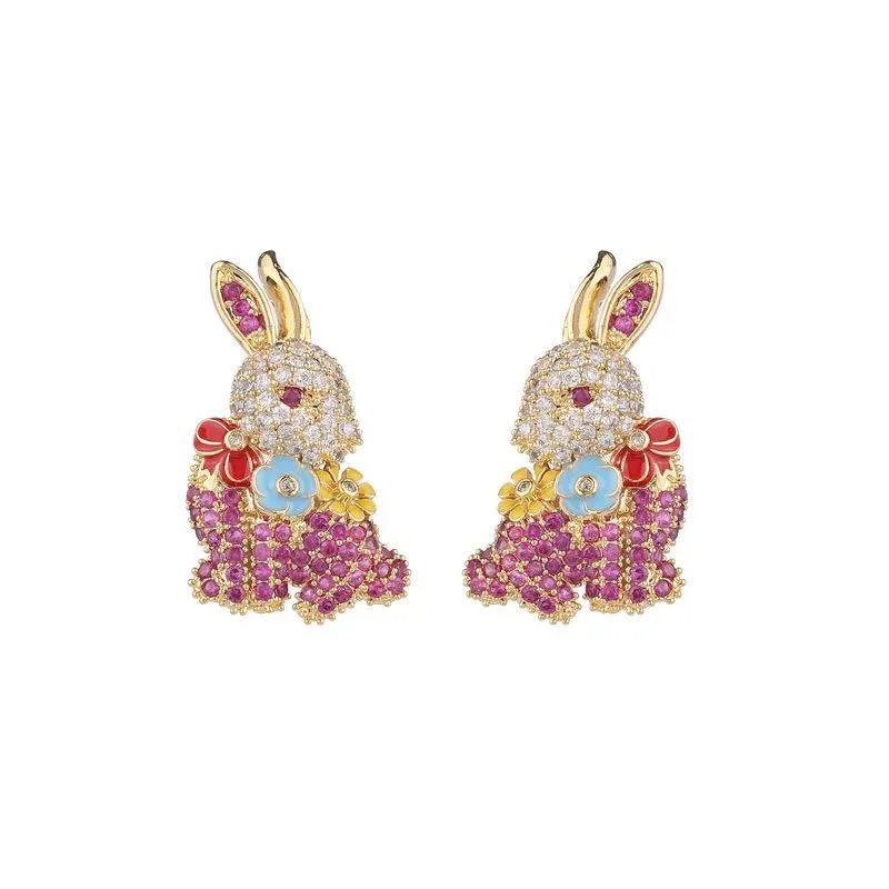 Hot Sale Rabbit & CZ Earrings Jewelry for Christmas Gift