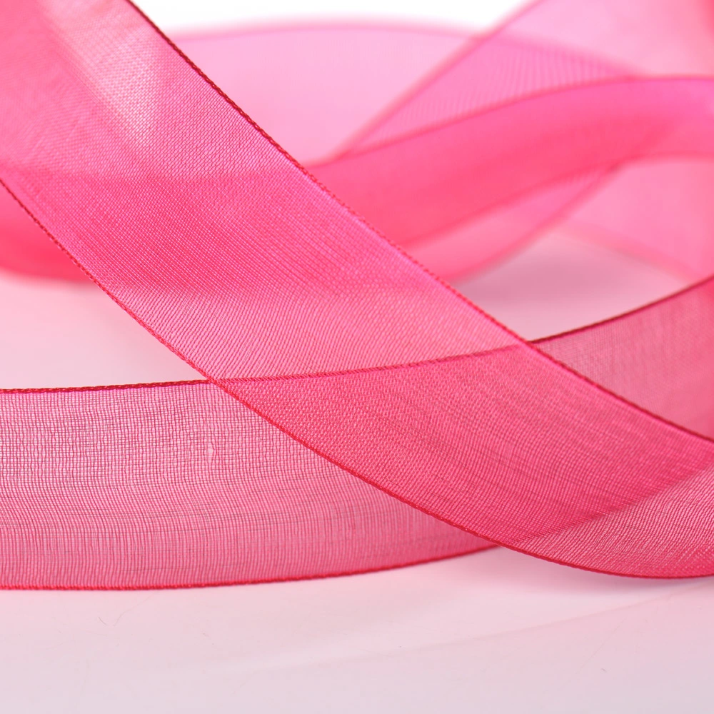 Factory Custom Solid Color 100% Nylon Sheer Organza Ribbon Chiffon Silk Ribbon