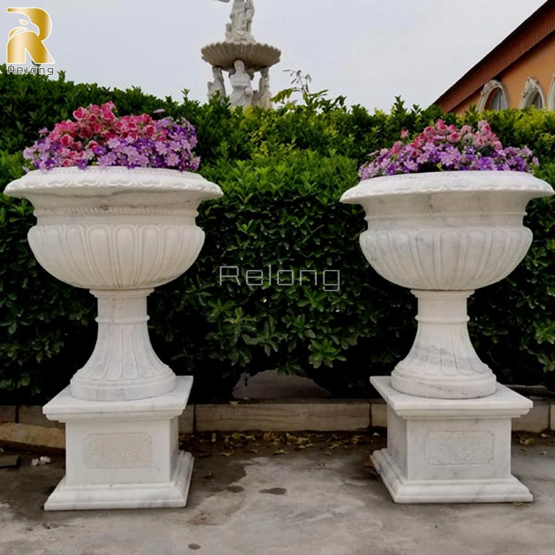 Home Decoration Natural White Pair of Marble Flowerpot Wholesale/Supplierr