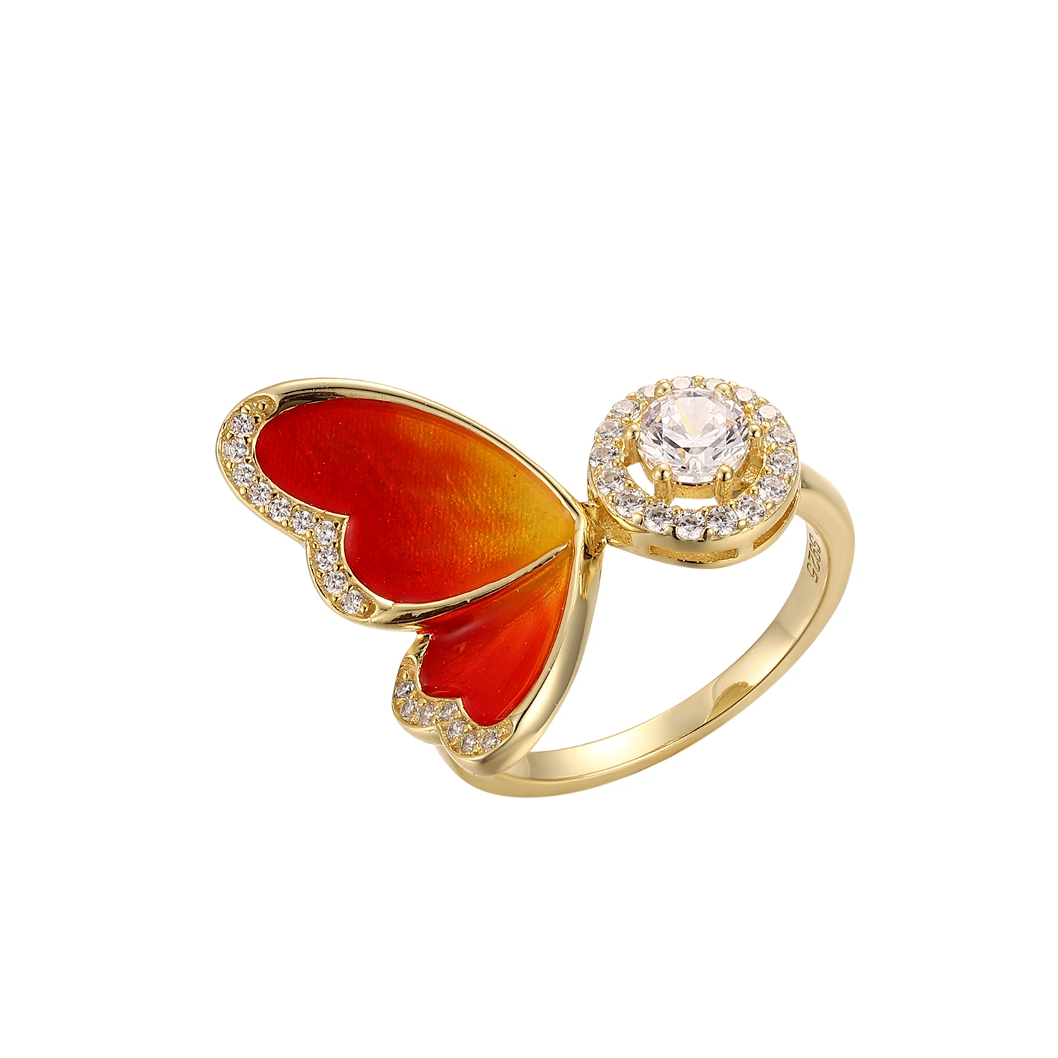 Hot Sell New Style 925 Silver Enamel Jewelry Colorful Flying Butterfly Ring Christmas Gift