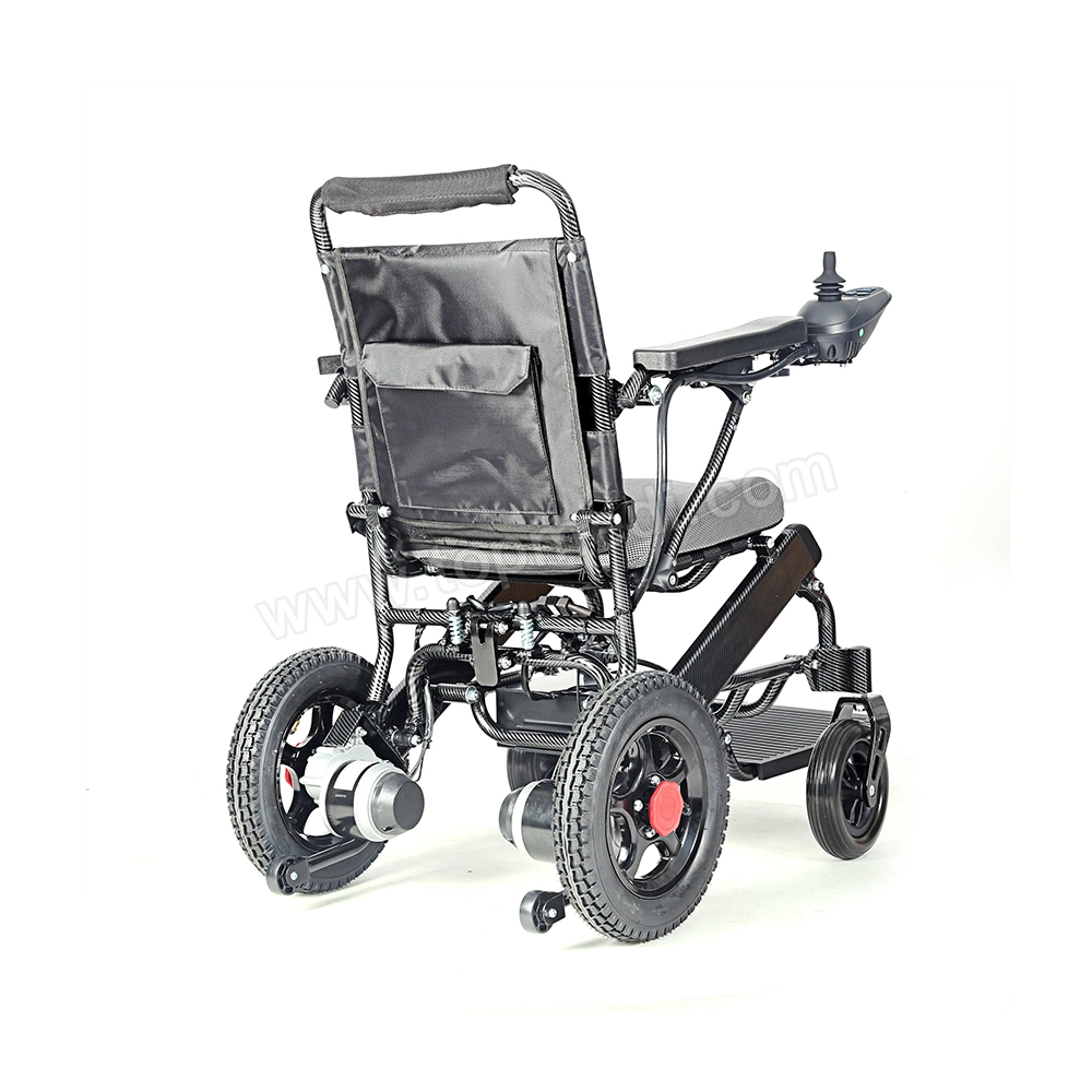 Electromagnetic Brake Carbon Fiber Appearance Aluminum Power Motorized Electric Wheelchair with Lithium Battery