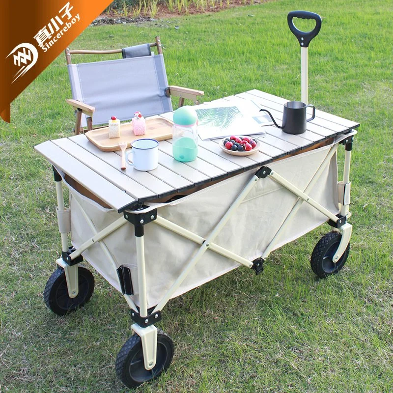 Custom Logo Outdoor Garden Carry Cart Trolley Metal Camping Wagon Table for Picnic Beach