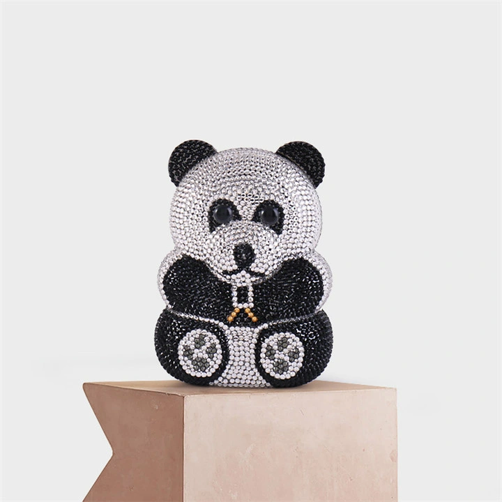 Leb1128 Cute 3D Panda Shape Evening Purse Rhinestone Clutch Crystals Teddy Bear Women Party Animal Crystal Bag