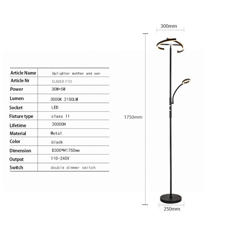 Rotary Schirm LED Bodenleuchte Satin Schwarz Farbe mit Farbe Dimmbar Ändern