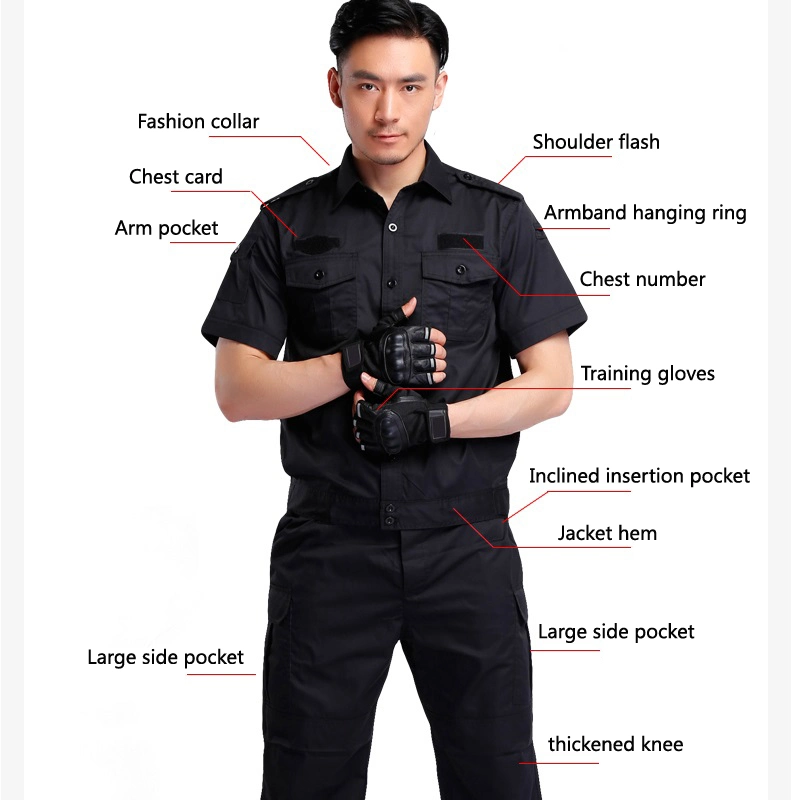 Black Military Police Clothing Cotton Combat Training Durable Security Guard Safety Suit Uniform