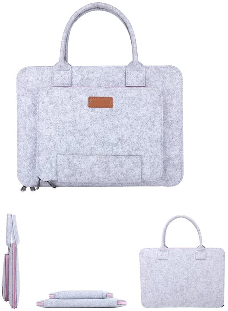 15.6-Inch Felt Laptop Notebook Computer Carrying Case Bag Pouch Grar and Pink Color Compatible with 15"