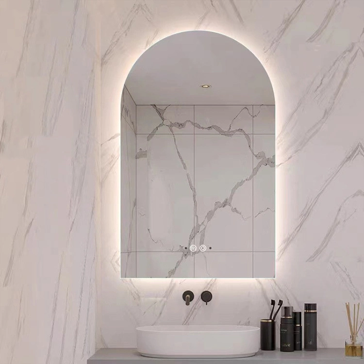 Miroir mural à rétroéclairage salle de bains avec miroir de porte en forme d'arc décoration murale