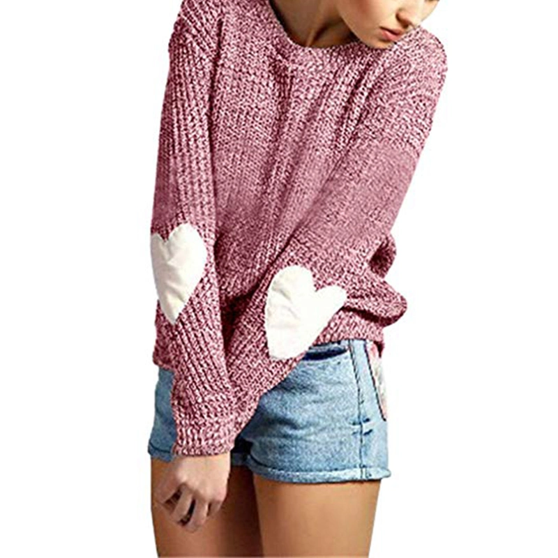 Женщин в центре пэтчворк колено Crewneck Marled трикотажные Pullover свитер