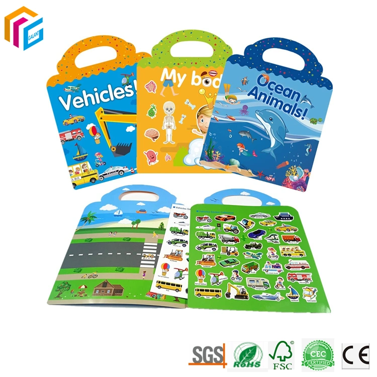 Custom Print Waterproof PVC Children Playing Gift Set réutilisable Vinyl Autocollant facile à décoller