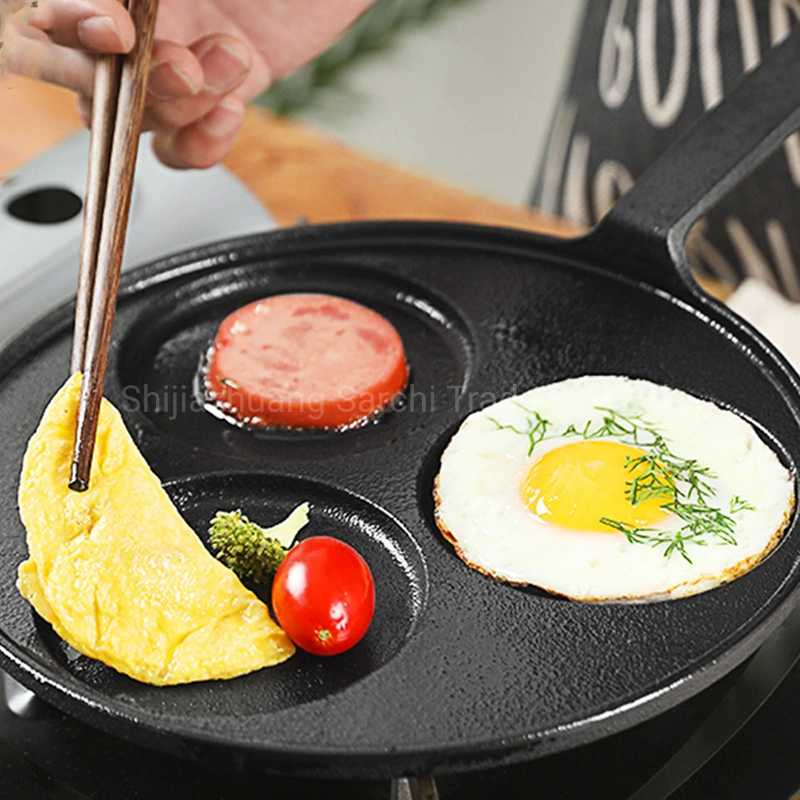 Home Breakfast Cast Iron Round Baking Pan 3 Hole Silver Dollar Pancakes Pan