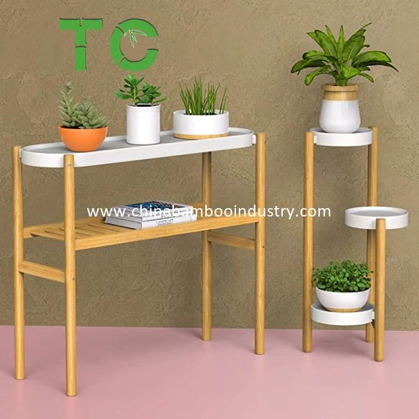 Suporte de plantas de bambu Indoor canto alto nível 2 Suporte de Fábrica de Suporte e fábrica de rack de exibição