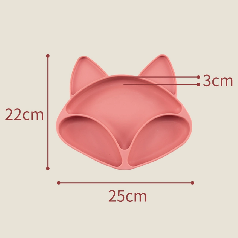 Cute Little Fox compartimentadas de silicona Plato Ventosa con silicona bebé alimentos complementarios Bowl