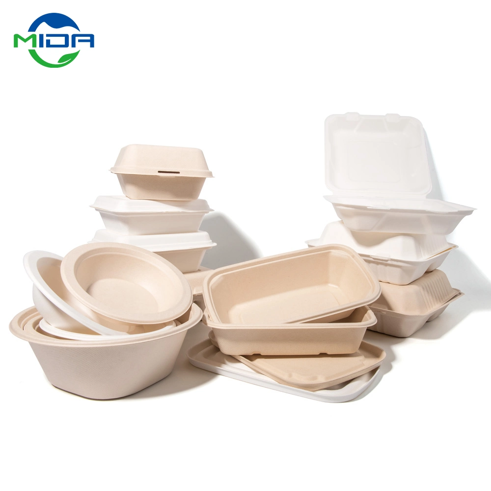 Biodegradable Compostable Disposable Sugarcane Bagasse Paper Tableware Bowl Lunch Box Food Container