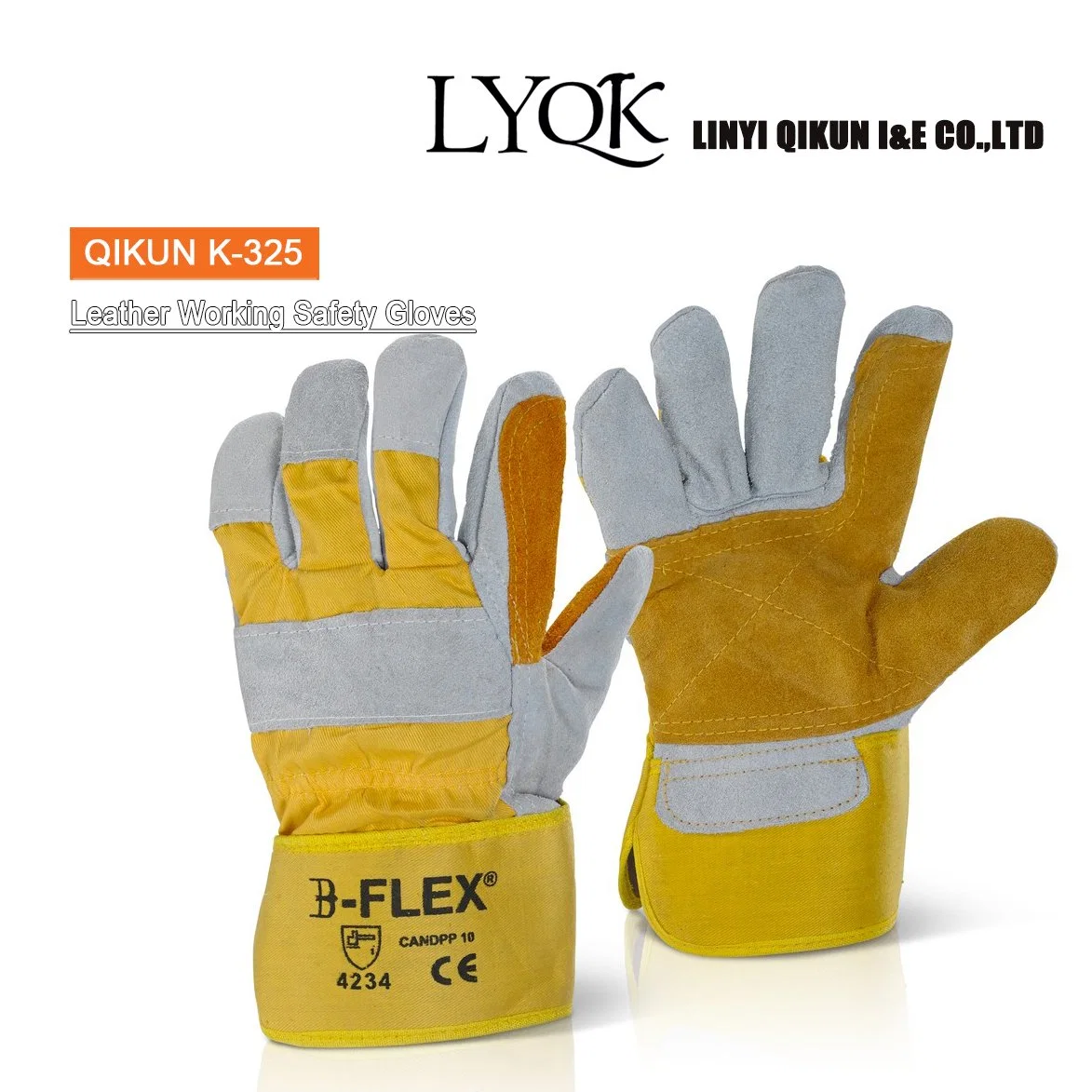 K-325 llena la división de la vaca de goma de la camisa de cuero Cuff Palm proteger la seguridad de trabajo de la mano de obra industrial guantes de soldadura