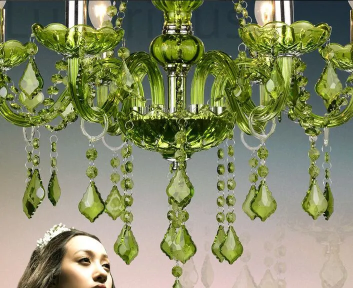Luxury Green Crystal Chandelier Living Room Candle Lighting LED Ceiling Lamp Light Jt