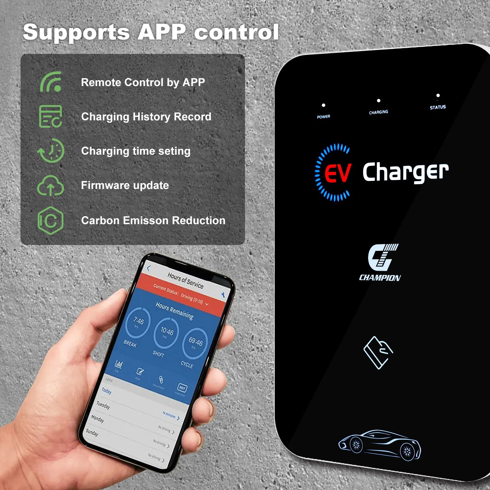 Chargeur mural AC IP54 populaire pour station de recharge de voiture électrique 7 kW avec contrôle d'application, carte RFID en option avec Ocpp.