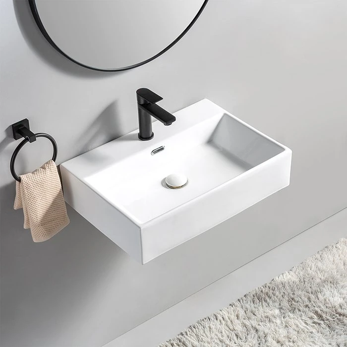 Wholesale/Supplier Sanitary Ware Bathroom Wall Hung Basin Ceramic Bathroom Wash Basin with Faucet Hole