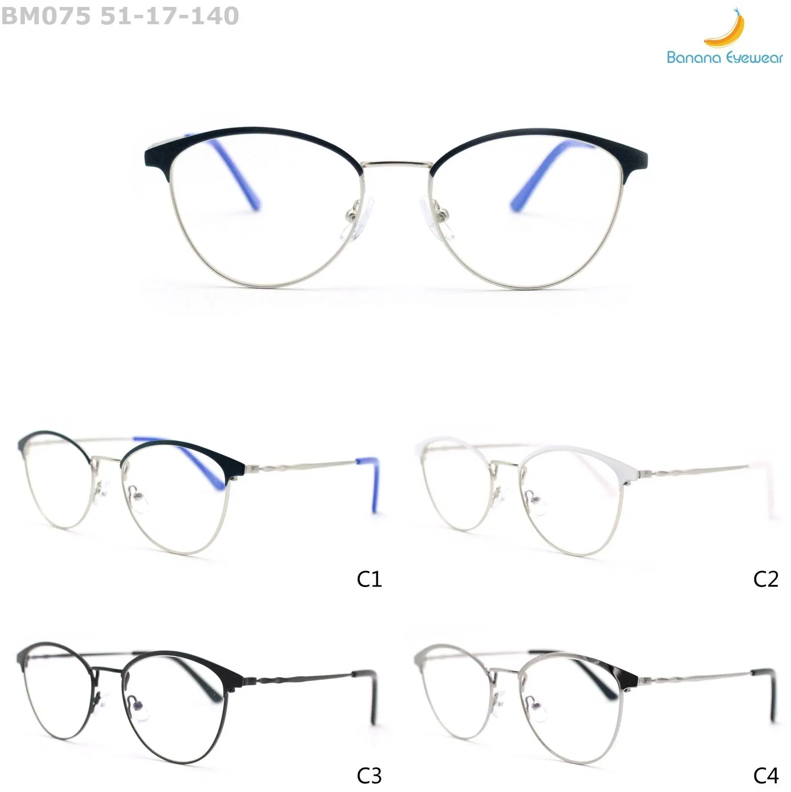 Latest Design Lady Fashion Style Eye Brw Shape with Designed Temple Optical Metal Frame