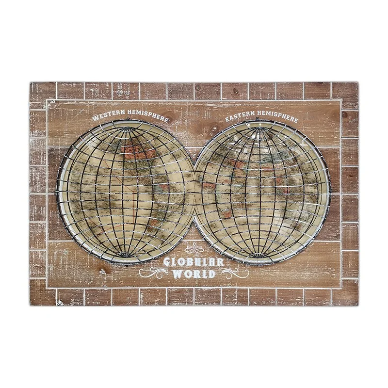 Wholesale Antique Wooden Painting Wall Art with World Map Design